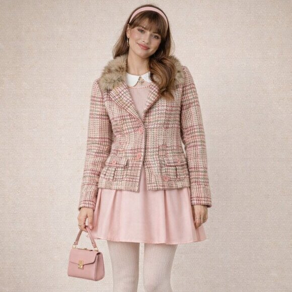 Vintage Y2K Hollister Co Penny Lane Coat Jacket Wool Blend Woven Plaid 70s Retro - Picture 3 of 16